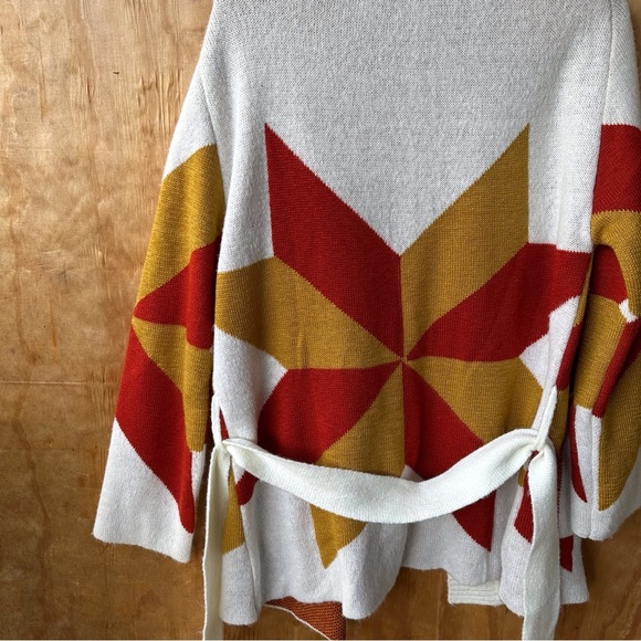 Jen’s Pirate Booty Freedom Star Cardigan Rust Yellow Reversible Holiday Sweater - Picture 9 of 15